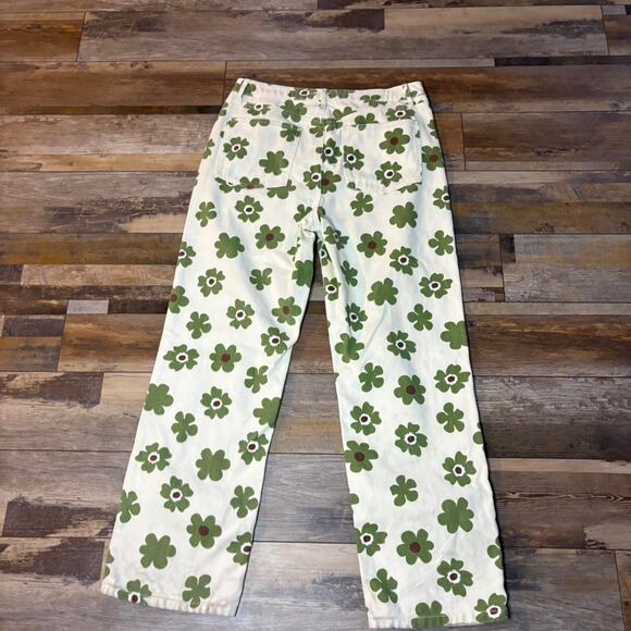 Floral print white Jeans | Boot Cut Pants | Hipster | Denim Artsy | Hippie - Picture 5 of 7